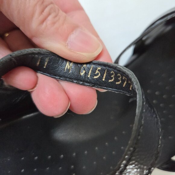 SAS Sandals Womens 11 Black Patent Leather Strippy Quarter Strap Ankle Wedges - Picture 9 of 9